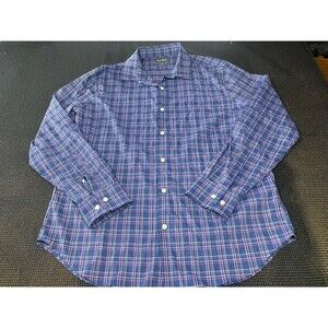 Bonobos Men's XL Slim Fit Dark Blue Purple Plaid Long Sleeve Cotton Blue‎ Shirt